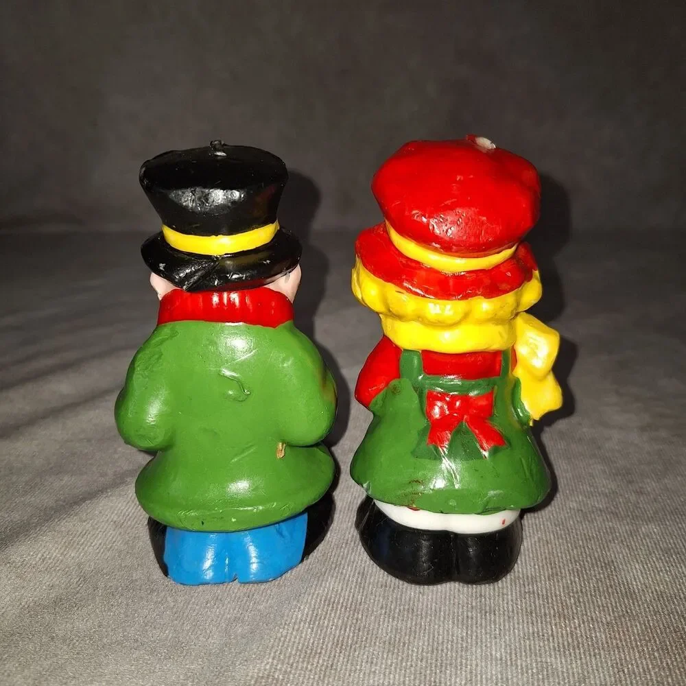 1981 Vtg Christmas Candles - Carolers Novelty Figural Candles Lot of 2
